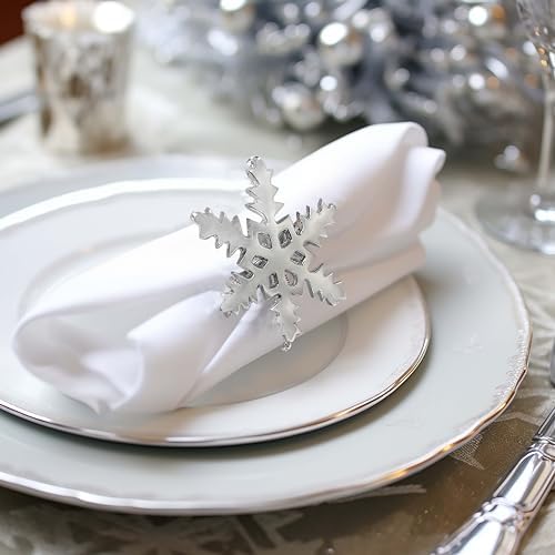 COTTON CRAFT Snowflake Napkin Rings - Set of 8 Silver Christmas Napkin Ring - Image 2
