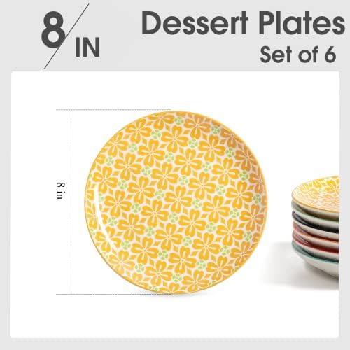 Metahom Ceramic Salad Plates Set of 6, 8 Inch Colorful Dessert Plates - Image 4