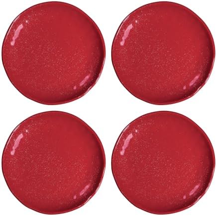 UP Twinkle Dust Melamine Round Dessert Plates, Small Serving Plates, Christmas Decorations, for Appetizer, Snacks, and Side Dishes, Red, 6 Inch, Set of 4 by UPware