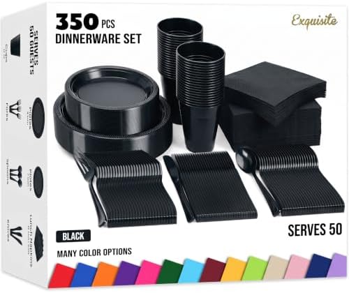 Exquisite 350 Pcs Black Plates and Napkins Party Supplies Plate Sets by Exquisite
