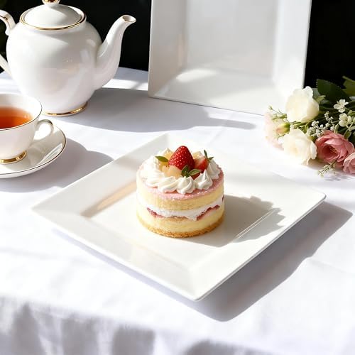 Dinner Plates, 9.8 Inch Square Dessert Plates, Ceramic Serving Plate for Salad, Pasta, Steak,Snacks, Set of 4 - Image 2