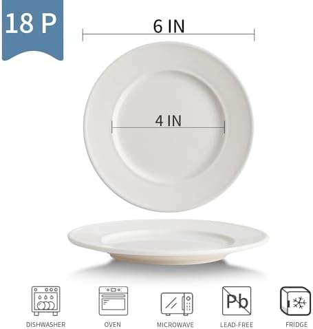 18 Pieces 6 Inch Porcelain Dessert Plates, Small Appetizer Dinner Plate, Round Dinnerware Sets, Scratch Resistant, Microwave, Oven, and Dishwasher Safe, White - Image 3