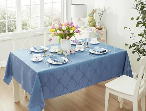 Newbridge Holiday Ribbons Bows Blue 60 x 84 Rectangle Tablecloth by HomeBargainsPlus