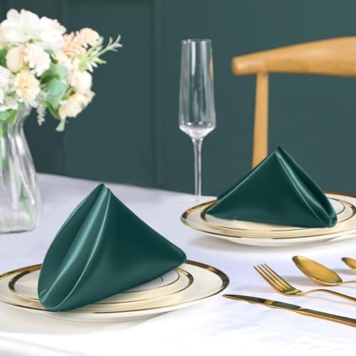 Dark Green Satin Napkins and Napkin Rings Set,100 Pack,12 x 12 Inch - Image 4