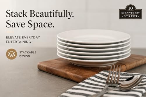 10 Strawberry Street Simply Round 6" Appetizer Plate, Set of 6, White, 6RD-6ACE-TSS - Image 4