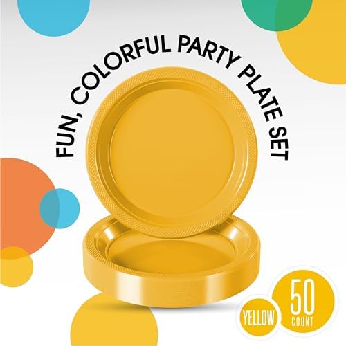 Party Solids 33% Thicker Yellow Plastic Plates 7" Cake Plates 50 Pcs - Image 2