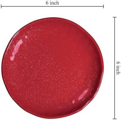 UP Twinkle Dust Melamine Round Dessert Plates, Small Serving Plates, Christmas Decorations, for Appetizer, Snacks, and Side Dishes, Red, 6 Inch, Set of 4 - Image 3