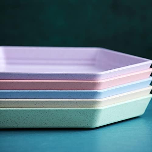 Incauca 5 Pack 6 Inch Lightweight Mini Wheat Straw Plates, Reusable Hexagon Dessert Plates, Small Saucers Plates, Plastic Side Dish Plates for Serving Snack Appetizer Salad Fruit, Assorted Colors - Image 6