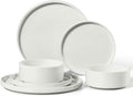 E-far 6-Piece Stoneware Dinnerware Sets, Plates and Bowls Set for 2, White by E-far