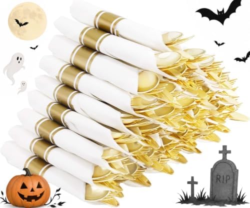 Supernal 60pack Pre Rolled Gold Plastic Silverware Set with Napkins by supernal