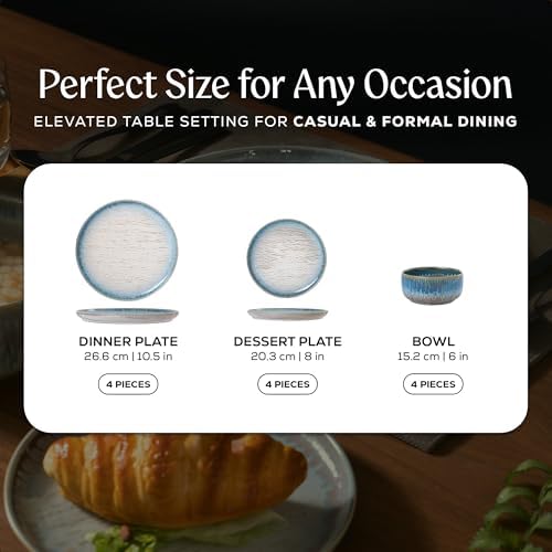 Joseph Sedgh Collection Durable Stoneware Dinnerware Set with Reactive Glaze Finish, 12-Piece, Talia Blue - Image 5