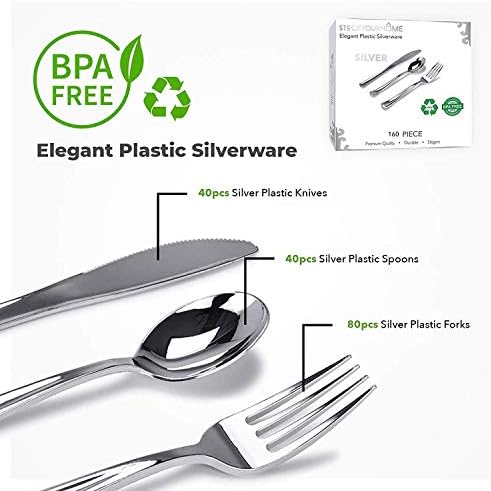 1280 Pack Silver Plastic Cutlery Disposable Silverware - 640 Forks, 320 Knives, 320 Spoons - For Catering, Parties, Dinners, Weddings, and Everyday Use, Stock Your Home - Image 2