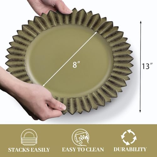 MAONAME Matte Green Charger Plates Set of 12, Chargers with Sunflower Rim - Image 3