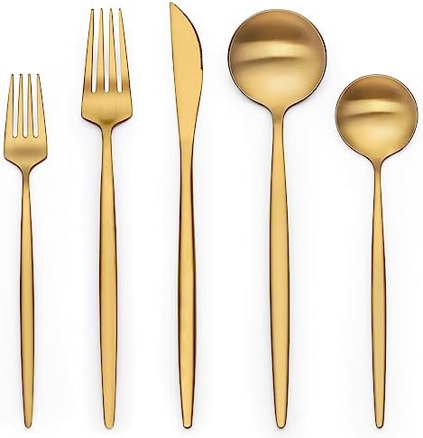 40 Piece Gold Silverware Set for 8, Terlulu Stainless Steel Flatware Set, Gold Cutlery Set Utensils Set, Tableware Include Forks Knives Spoons for Home Kitchen Restaurant Wedding, Satin Finish by Terlulu