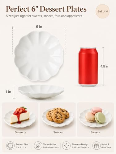 White Small Dessert Plates Set of 4,Ceramic Dinner Plates 6 Inch for Appetizer, Fruits, Cake, Salad,Microwave Safe,Christmas Gift - Image 5