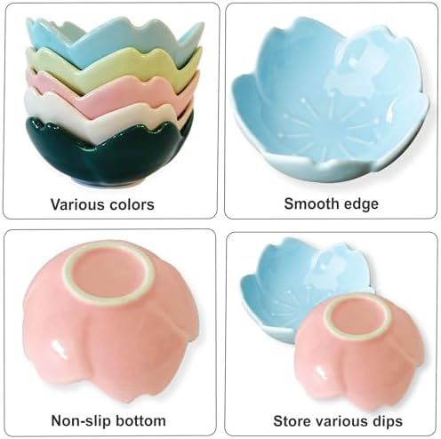 WHJY White Cherry Blossom Dish Set, Cute Pink Ceramic Plates, Sauce/Seasoning Dish, Sushi Dishes, Soy Dipping Bowl, Dessert, Appetizer Plates, Serving Dish for Kitchen Home – Set of 5 - Image 3