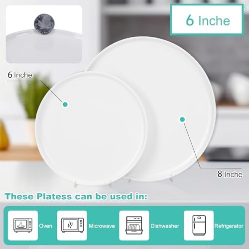 AntoKueh Off-White Small Ceramic Plates Set of 4, 6 Inch Round Porcelain Appetizer Plate,Mini Dessert Plates with lipped Edge for Cake, Snack, Bread - Image 3