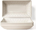 Artena Appetizer Plates Set of 4, 8.25" Embossed Ceramic Rectangular Dessert Plates, Deep Lipped Edges, Microwave & Dishwasher Safe, Salad Sushi Snack Serving Plates (White, Wheat Leaf) by Artena