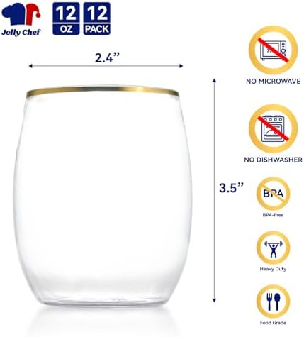JOLLY CHEF 12 Pack 12 oz Champagne Flutes Gold Stemless Toasting Glasses - Image 2