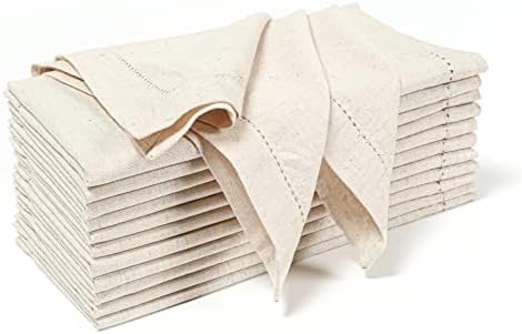 The Beer Valley Set of 12 Flax Hemstitch Cloth Napkins 20x20 Inch - Natural by TheBeerValley