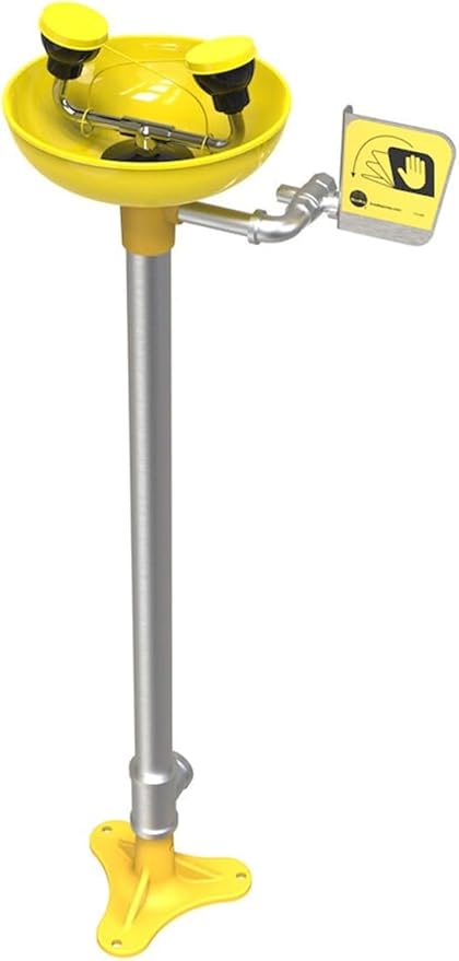 Bradley Pedestal-Mount Eye/Face Wash Unit, with Plastic Bowl, Galvanized Steel Pipe and Fittings, Universal Identification Sign Included, ANSI Compliant