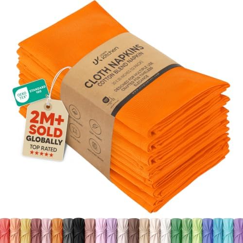 Utopia Kitchen Cotton Blend Orange Cloth Napkins [12 Pack, 18x18 Inch] by UTOPIAKITCHEN