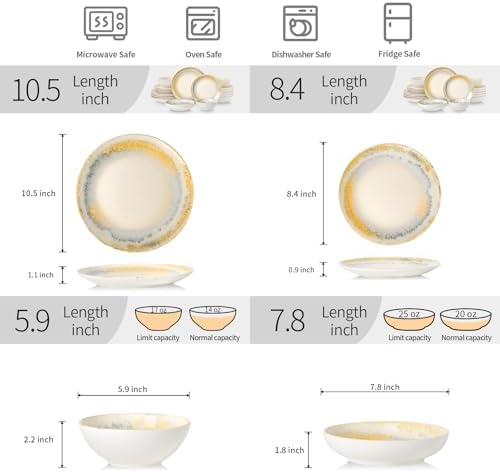 DOMICREVERY Ceramic Dinnerware Sets for 6, 24 pcs Plates and Bowls Sets - Image 3