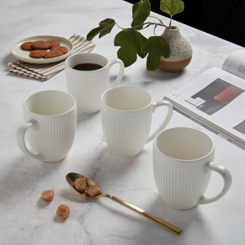 Tabletops Gallery 4 Piece Embossed White Chip Resistant Porcelain Mug Set - Image 2