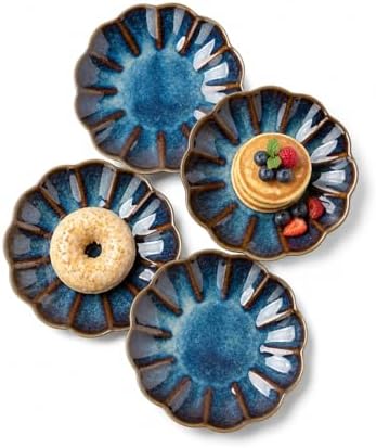 Small Dessert Plates Set of 4,Ceramic Dinner Plates 6 Inch for Appetizer, Fruits, Cake,Microwave Safe,Christmas Gift,Flambe Blue by SHIDACHENG