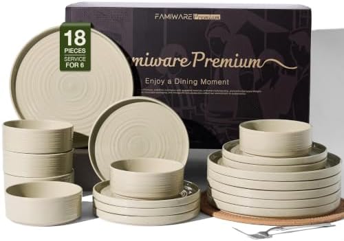 Stoneware Dinnerware Sets, Plates, Bowls, Dishes Set for 6 by FamiwarePremium
