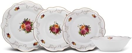 Karaca Forever Bone China Antique 24-Piece Dinner Set for 6 People, Multicolor Floral Dinnerware Set, Lightweight Fine China Plates and Bowls, Microwave and Dishwasher Safe Tableware by Karaca