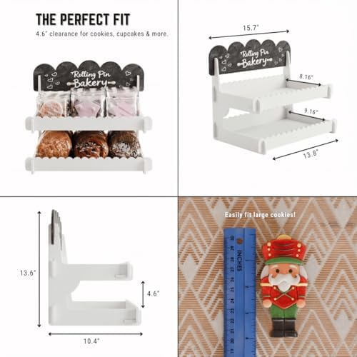HOTCAN Wooden Cookie Display Stand with Chalkboard Sign for Bakers, Vendors, Craft Fairs | Pastry Display for Market Booths & Events | 2 Tiered Cookie Display for Muffins, Cakes, and Pastries (White) - Image 4