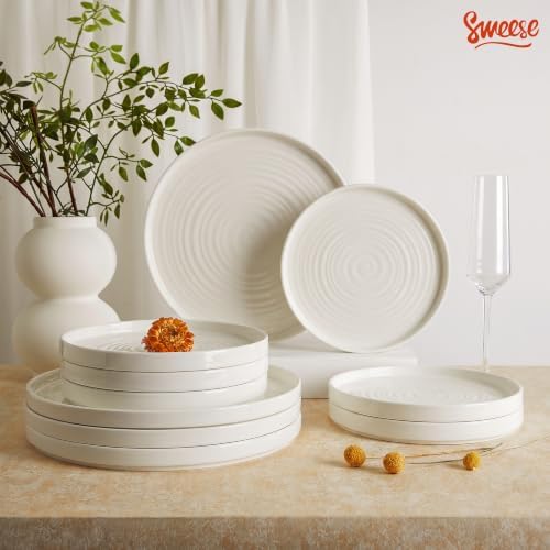 Sweese Porcelain Flat Dessert Plates Set of 6-7.8 in Salad White Plates - Image 7