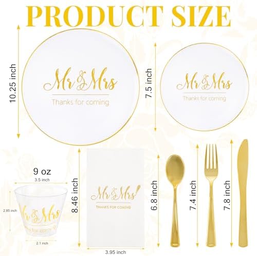 I00000 175 Pcs Gold Wedding Plastic Plates and Disposable Napkins Set - Image 4