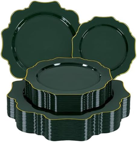 WDF 50PCS Green Plastic Plates Fancy Green Disposable Plates for Party by WDF