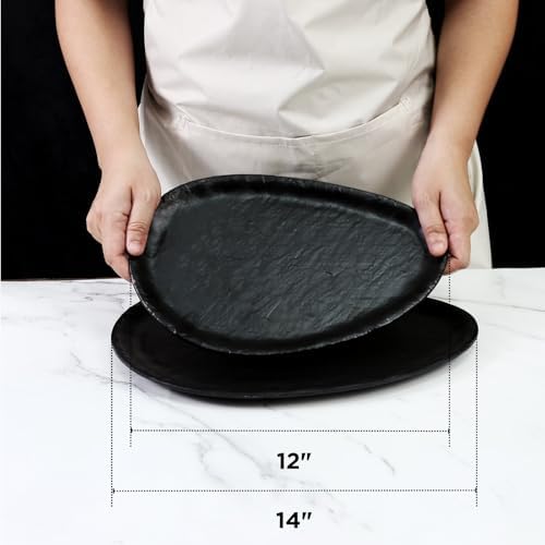 TP Melamine Serving Platters Set of 2, 12" and 14" Oval Serving Trays for Food, Fruits, Snacks, Appetizers and Desserts, Lightweight Plates Set for Home Parties Indoors & Outdoors, Black - Image 3