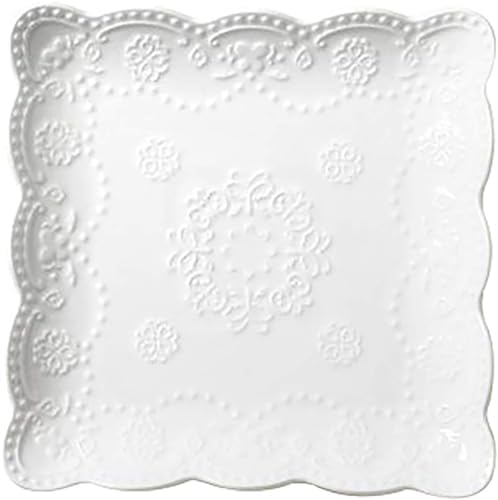 YBKTEX Ceramic Plate, Square Embossed Lace Plate (White, 6-inch) by YBK+Tech