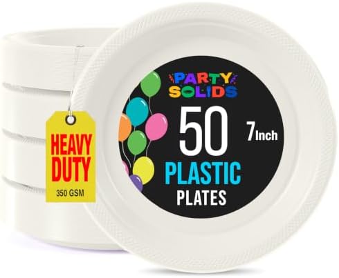 Exquisite Party Solids Sturdy Ivory Plastic Plates 7" Cake Plates 50 Pcs by Exquisite