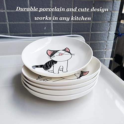 Set of 5 Ceramic Plates with Cute Cat Design, 7.28 inch Large Dessert Salad Porcelain Dinner Plates, Ceramic Dessert Dishes for Steak, Pasta, Pizza, Appetizer ( Dishwasher & Microwave Safe Dinnerware) - Image 7