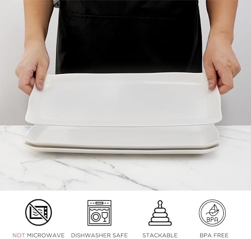 TP 16" Melamine Serving Platters Set of 3, White Rectangular Trays - Image 3