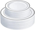 SETUP [60 Piece Combo Silver Trim Plastic Plates - Premium Heavy-Duty 30 Disposable 10.25" Dinner Party Plates and 30 Disposable 7.5" Salad Plates by SETUP