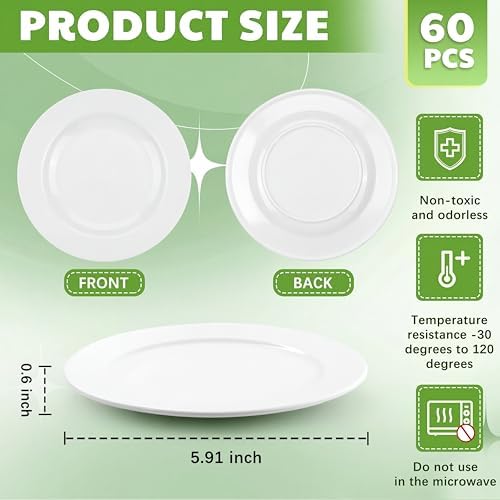 Vesici 60 Pieces Melamine Appetizer Plates White Dessert Plates, 5.91 Inch - Image 2