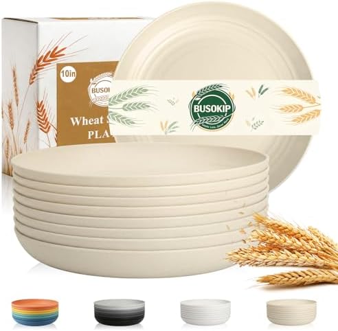 10in Serving Plates, Unbreakable Dinner Plates Set of 8 - Beige by BUSOKIP