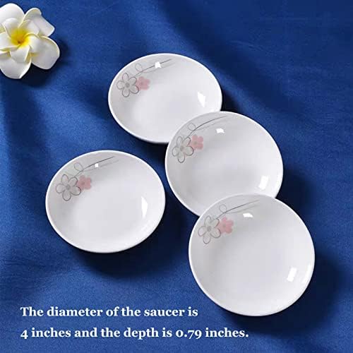 4 Pack Saucer Dishes with Pink Flower Pattern, Ceramic Dipping Bowls, 4 Inch Side Dishes Sauce Dishes for Sushi Snack, Porcelain Seasoning Dishes Appetizer Plates, Snack Serving Dishes - Image 2
