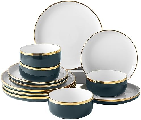Pokini Porcelain Dinnerware Sets for 4, Luxury China Plates and Bowls Sets by Pokini