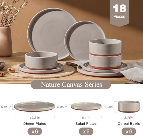 LIANYU 18 Piece Dinnerware Set for 6, Modern Style Stoneware Dinnerware Set - Image 2