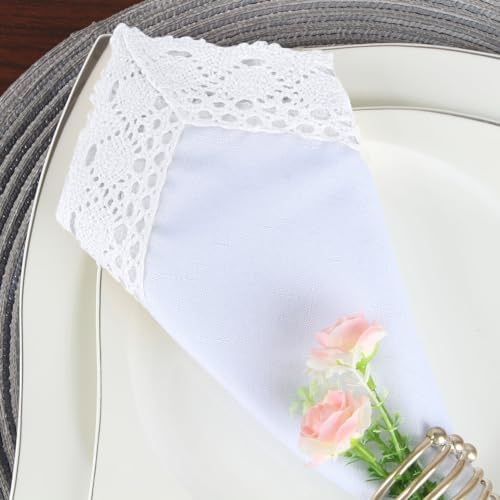 EHouseHome Dinner Cloth Napkins with Lace Trim Waterproof Spillproof Faux Linen Fabric Napkins,Set of 6, 18 x 18 Inch,White - Image 6