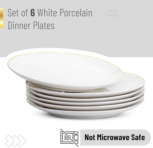 BTaT- White Porcelain Dinner Plates with Gold Rim, Set of 6, 10.5", Porcelain Dinner Plates - Image 2