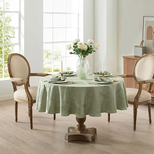 Newbridge Barcelona Damask Fabric Tablecloth, 70 Inch Round, Sage Green – No Iron, Soil Resistant Table Cover for Dining, Parties and Holidays - Image 6