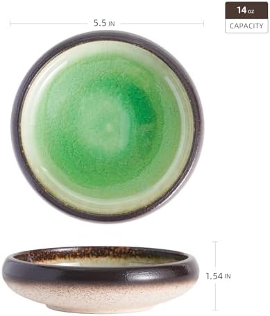 Uaral Japanese Salad Plate,Plates and Bowls Set,Stoneware Dish Set,Appetizer Plates Set of 4,5.5inch,14oz(Crack Green) - Image 6